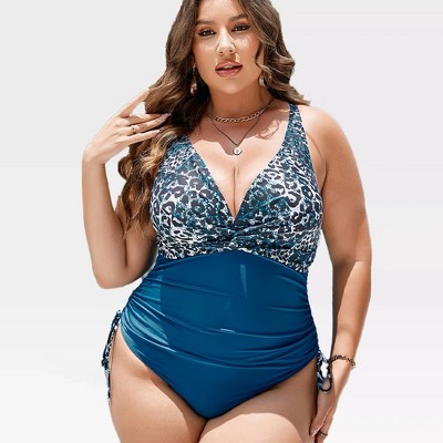 Womens Plus Size One Piece Swimsuits Leopard Print Side Ruched Swimsuits Plus Size Bathing Suits Summer 2025 Fashion Swimwear