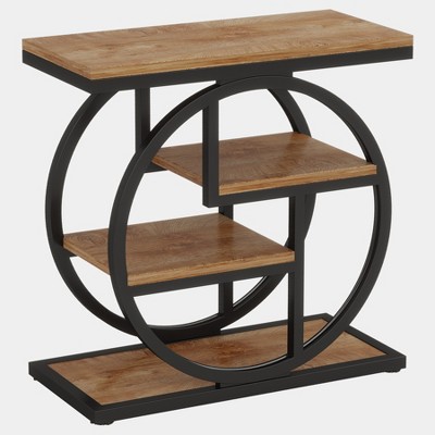 Tribesigns End Table for Living Room, 4-Tier Narrow Side Table with Storage Shelves, Wood Small Sofa Side Table with Geometric Metal Frame