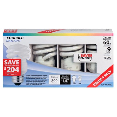 Feit Electric 13 W 1.86 in. D X 4.3 in. L CFL Bulb Daylight Spiral 6500 K 4 pk