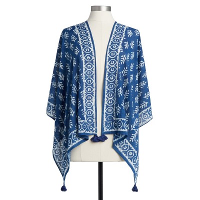 DEMDACO Indigo Block Print Scarf - Leaf blue