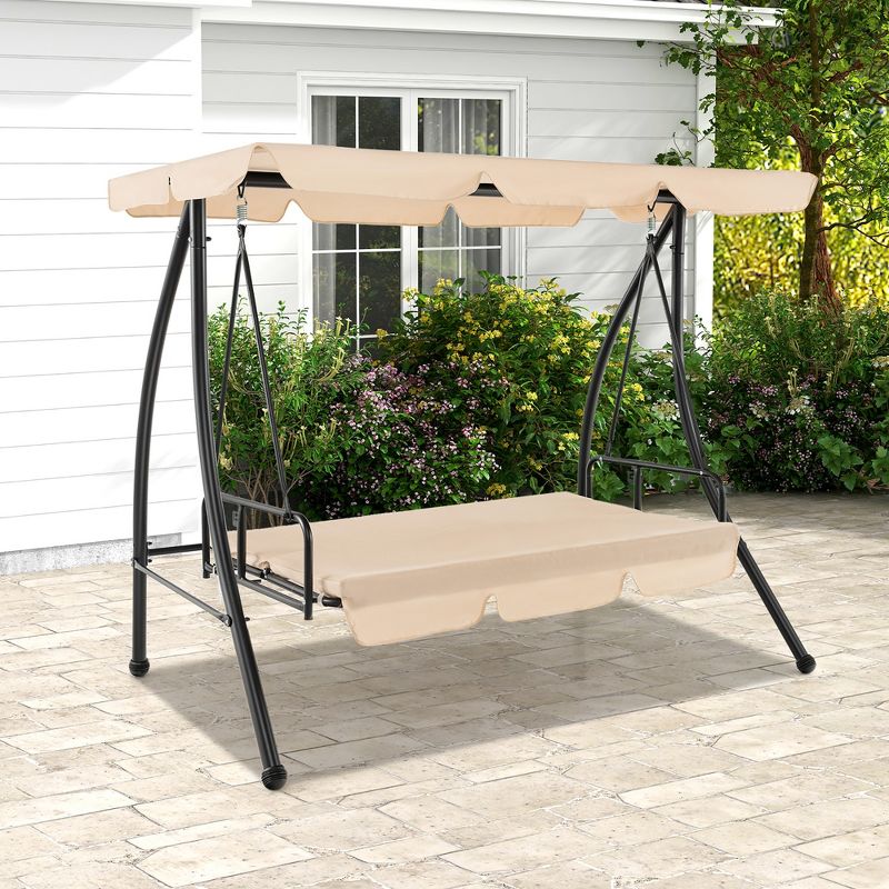 Costway Outdoor Swing Chair Glider Patio Hammock Converting Flatbed w/ Adjustable Canopy, 4 of 11