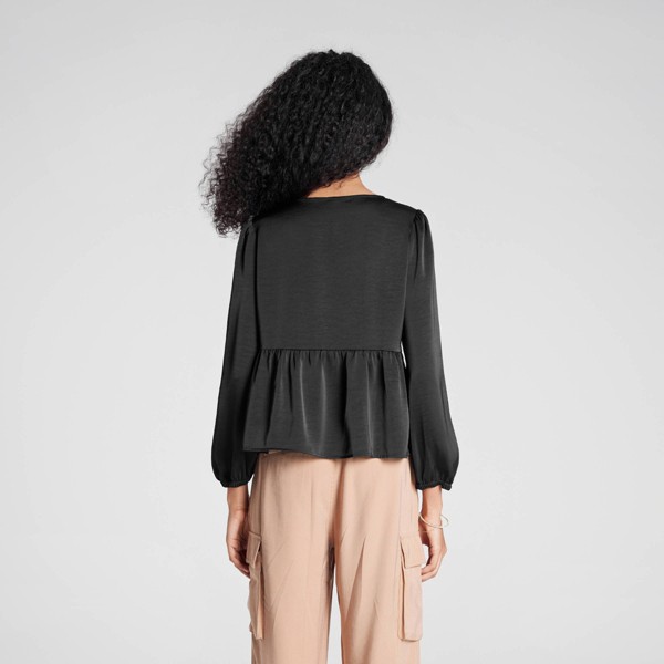 Blusa de manga larga abullonada con lazo al frente para mujer - A New Day™ 2