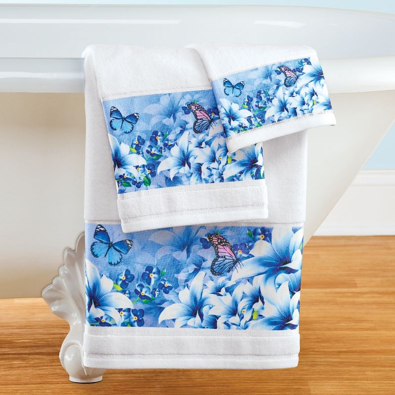 Collections Etc Beautiful Blue Butterflies 3-Piece White Tufted Towel Set, 2 of 3