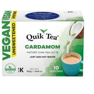QuikTea Vegan Unsweetened Cardamom Instant Chai Tea Latte - 10 Count Single Box - Easy Ayurvedic Dairy Free Alternative (5.64 Ounce (Pack of 1)) - 1 of 4