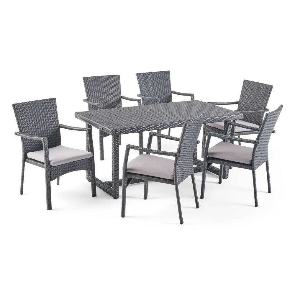 Photos - Garden Furniture Westley 7pc Wicker Patio Dining Set - Gray - Christopher Knight Home