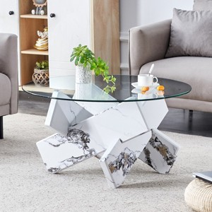 Modern Glass Coffee Table,Side Table With Tempered Glass Top And MDF Legs,Round Coffee Table For Living Room Dining Room-Cuddlewood - 1 of 4