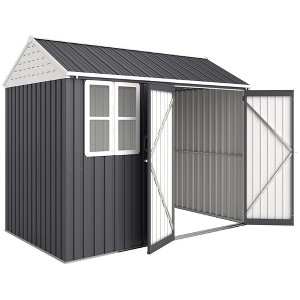 8' x 6' Metal Garden Storage Shed, Extra Large Outdoor Tool Storage House w/ Doors, Window and Air Vents - 1 of 4