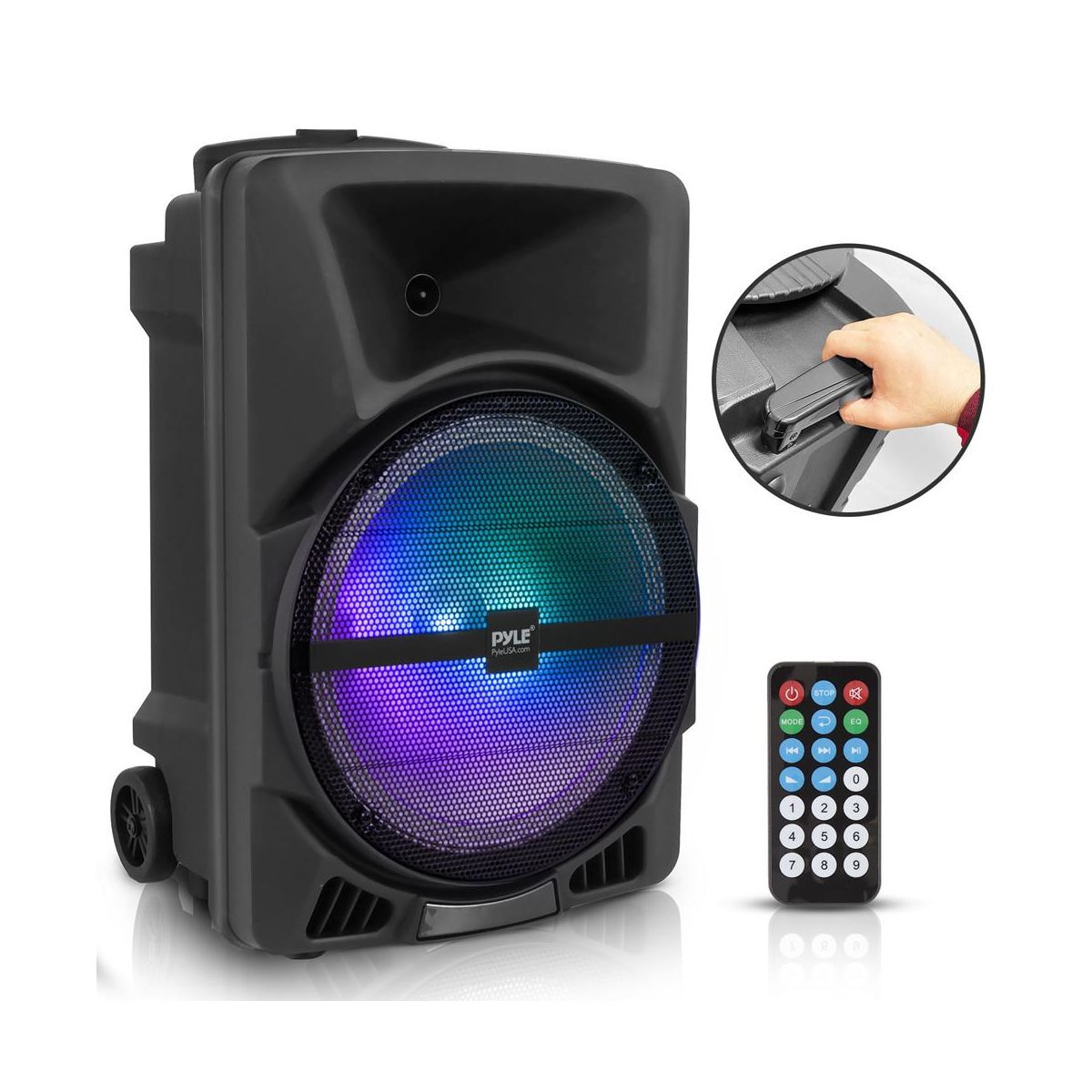 Pyle Wireless Portable PA Speaker System With LED Lights - Black