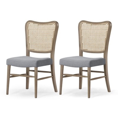 Vera Classical Wooden Dining Chair in Antiqued Grey Finish with Slate Linen Fabric Upholstery, Set of 2