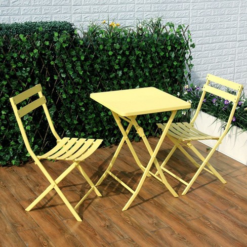 3-piece Modern Yellow Patio Bistro Set Of Foldable Square Table And ...