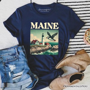 Vintage Maine State Lighthouse and Puffin T-Shirt, New England Coastal Tee and Seaside Souvenir | OrnamentallyYou - 1 of 4