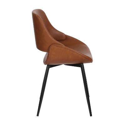 Camel Faux Leather Upholstered Side Chair with Black Metal Legs