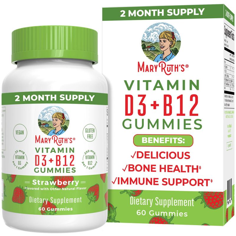 MaryRuth's Vitamin D3+B12 Gummies, Strawberry, 60 ct, 1 of 13