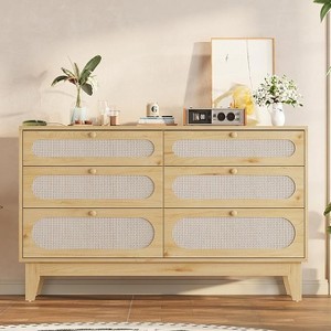 6 Rattan Drawer Dresser, with USB Ports and Outlets, 6 Chests of Drawers Storage for Bedroom, Living Room,Hallway,Bedside,Dining Room,Corridor - 1 of 4