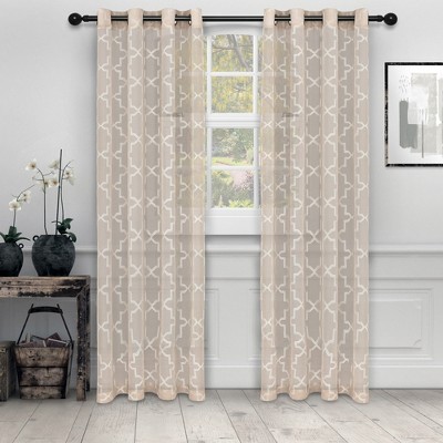 Decorative Quatrefoil Embroidered Sheer Curtain Set with 2 Panels and Rod Pockets by Blue Nile Mills