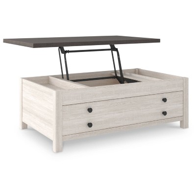 Brown and White Rectangular Lift-Top Coffee Table with Storage