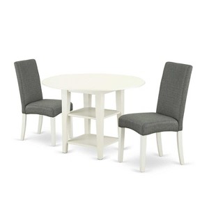 Urban Oasis 3Pc Dining Set - 20x42" Table & 2 Parsons Chairs - Linen White Legs - Gray Fabric - 1 of 4