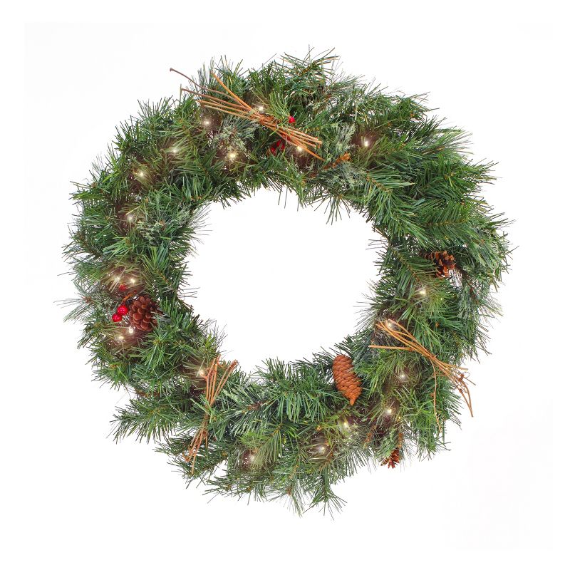 24" Prelit Glistening Pine Wreath LED White Lights - National Tree Company, 1 of 6