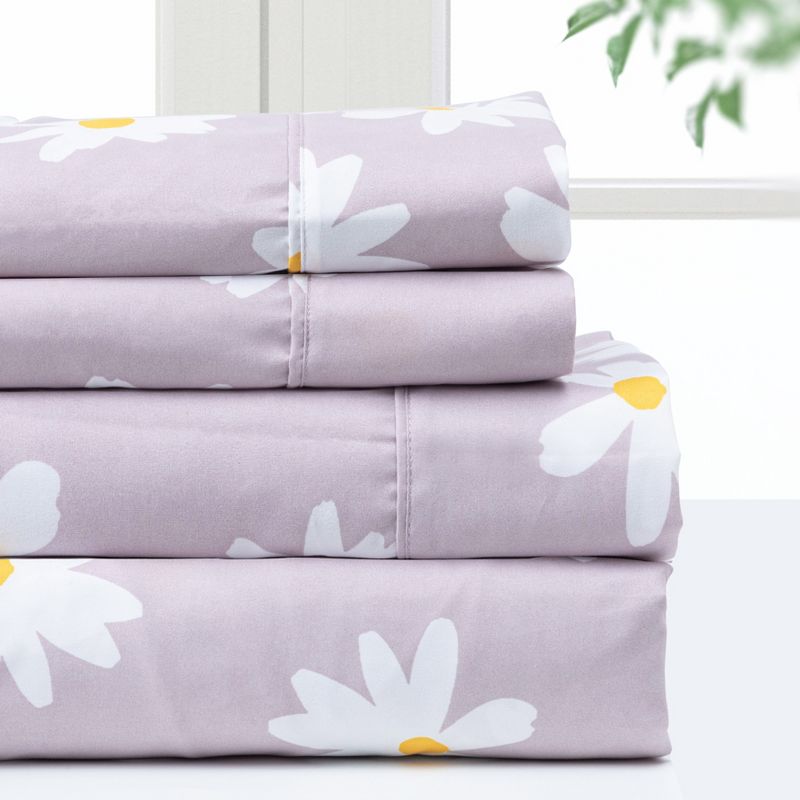 Pointehaven Microfiber Printed and Solid Luxury sized Sheet Set, 1 of 5