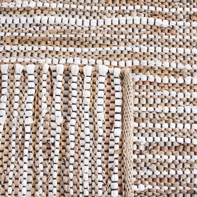 Ivory Wool and Cowhide Hand-Woven Vintage Area Rug