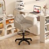 VECELO Home Office Desk Chair PU Leather Office Chair With Height Adjustable Seat Ergonomic Swivel Stool with Back and Arm Black/Beige/Gold - 2 of 4