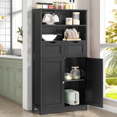 USIKEY Tall Bathroom Cabinet with Adjustable Shelf & Doors, Storage Cabinet with 2 Drawers, Bathroom Floor Cabinet for Living Room, White