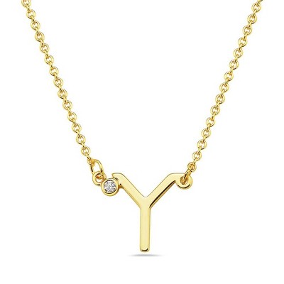 Stylish 14k gold plated initial necklace adorned with sparkling cubic zirconia for a personalized and elegant touch.