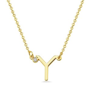 Stylish 14k gold plated initial necklace adorned with sparkling cubic zirconia for a personalized and elegant touch. - 1 of 2