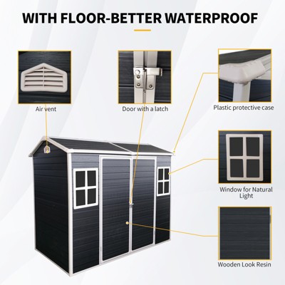 8x4 FT Black Resin Outdoor Storage Shed with Windows