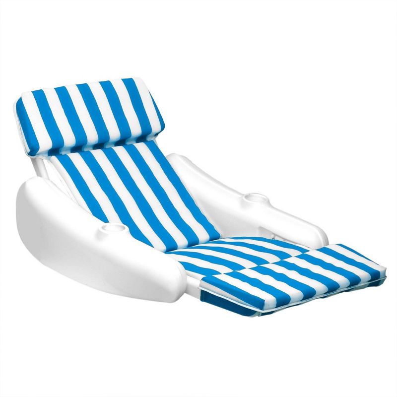Swimline SunChaser Padded Floating Luxury Pool Lounger Sling Chair Float with Extra Thick Headrest and 2 Cup Holders, Blue/White Stripe, 1 of 7