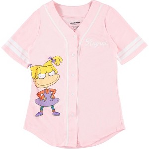 Ladies Nickelodeon 90's Fashion Shirt - Rugrats, Angelica and Chuckie Mesh Baseball Jersey (Light Pink, X-Large) - 1 of 4