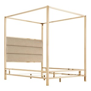 Queen Manhattan Champagne Gold Canopy Bed with Horizontal Panel Headboard Oatmeal Brown - Inspire Q