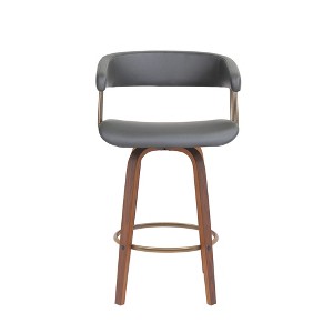 HomeRoots 26" Gray And Wood Brown Faux Leather Swivel Counter Height Bar Chair - 1 of 4