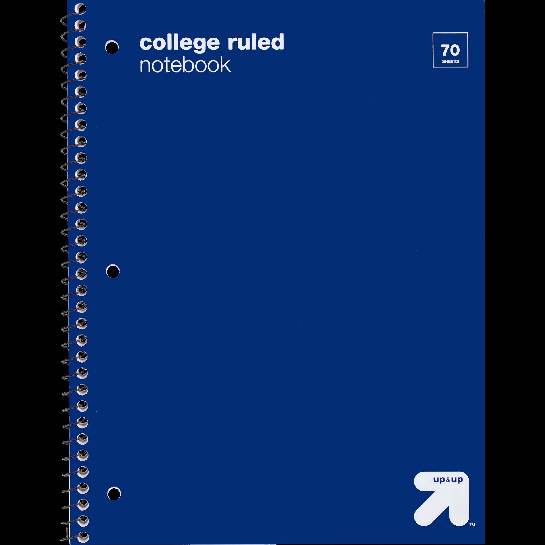 College Ruled Blue 1 Subject Flexible Plastic Cover Spiral Notebook - up&up™: 3 Hole Punched, Perforated, 70 Pages