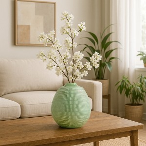Stoneware Ceramic Vase with Textured Design - Modern Decorative Accent - 1 of 4