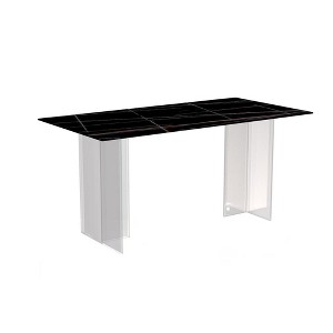 LeisureMod Kova Series Modern Rectangular Dining Table with Sintered Stone/Glass Top and Acrylic Base - 1 of 4