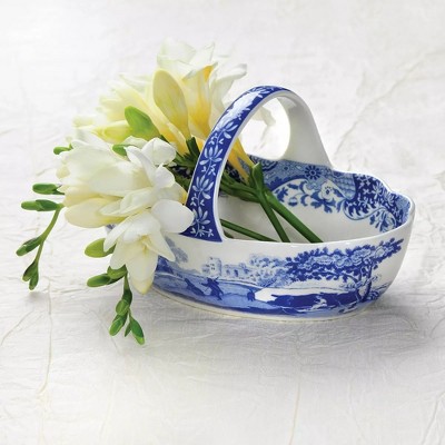 Italian Countryside Inspired Blue Porcelain 6-inch Handled Basket