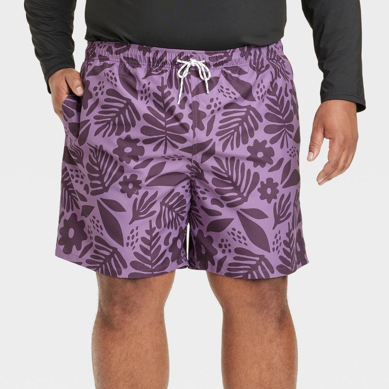Men's 7" Floral Print Swim Shorts - Goodfellow & Co™ Lavender, 1 of 5