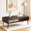 MAYEERTY 47-Inch Walnut Modern Coffee Table - Wooden 2-Tier Rectangular Center Table with PVC Rattan Door Drawer - 2 of 4