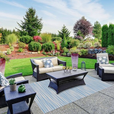 Nicole Miller Blue and Beige Abstract Indoor/Outdoor Rug