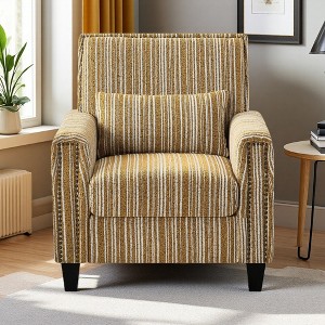 34" Cotton Linen Striped Armchair Sofa with Nailhead Trim & Dark Legs - 1 of 4