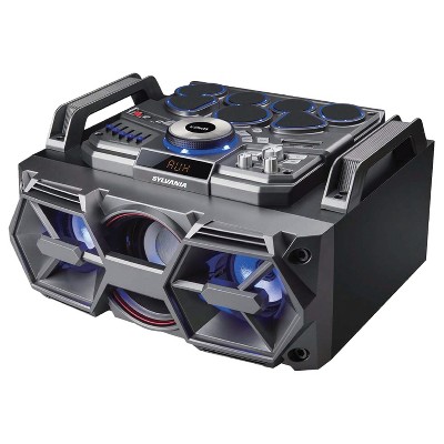 SYLVANIA Portable 2.1-Channel 50-Watt-Max DJ Bluetooth Boombox with Lights and Drum Kit