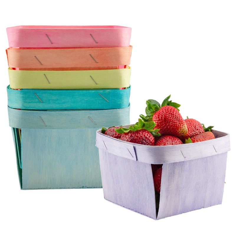 Cornucopia Brands Quart Wooden Berry Baskets, Pastels, 6pc Set; for Fruit, Gifts, Easter, Crafts, 1 of 9