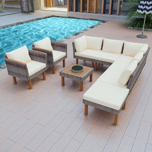 9 PCS Outdoor Rattan Conversation Set, Patio Sofa Set Seating Group With Coffee Table and Washable Cushion -ModernLuxe - 1 of 4