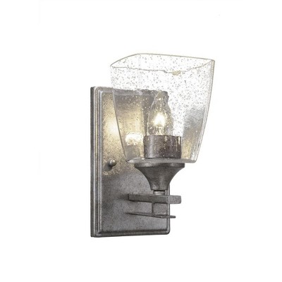 Toltec Lighting Uptowne 1 - Light Sconce in  Aged Silver with 4.5" Square Clear Bubble Shade