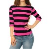 INSPIRE CHIC Women's Stripes Casual Basic Elbow Sleeves Boat Neck Slim Fit T-Shirts - 2 of 4
