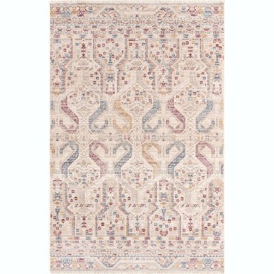 Ivory Geometric Easy-Care Rectangular Synthetic Rug 3x5