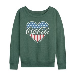 Women's - Coca-Cola - USA Heart Lightweight French Terry Wide Neck Long Sleeve Shirt - 1 of 4
