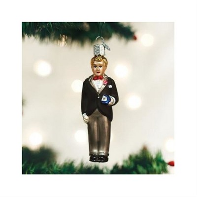 Hand-Painted Glass Groom Ornament with Red Bow Tie