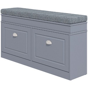 Modern Shoe Storage Bench, Entry Way Bench with Cushion, 2 Drawers, Storage Ottoman Bench, Holds 8 Pairs - 1 of 4